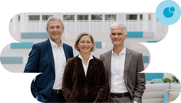 Das Vorstandsteam der IBB (v.l.n.r.): Dr. Hinrich Holm (VS), Angeliki Krisilion, Dr. Stephan Brandt